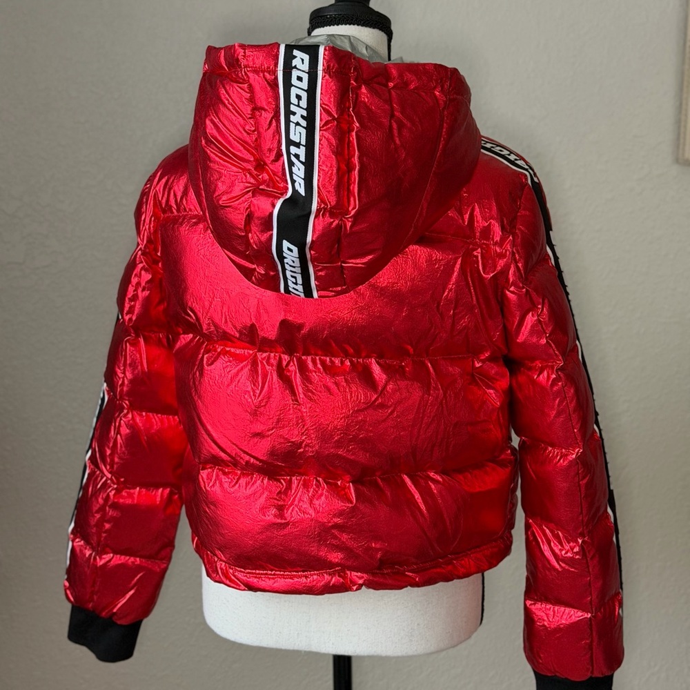 Metallic Red Women's Puffer Jacket - Picture 7 of 12